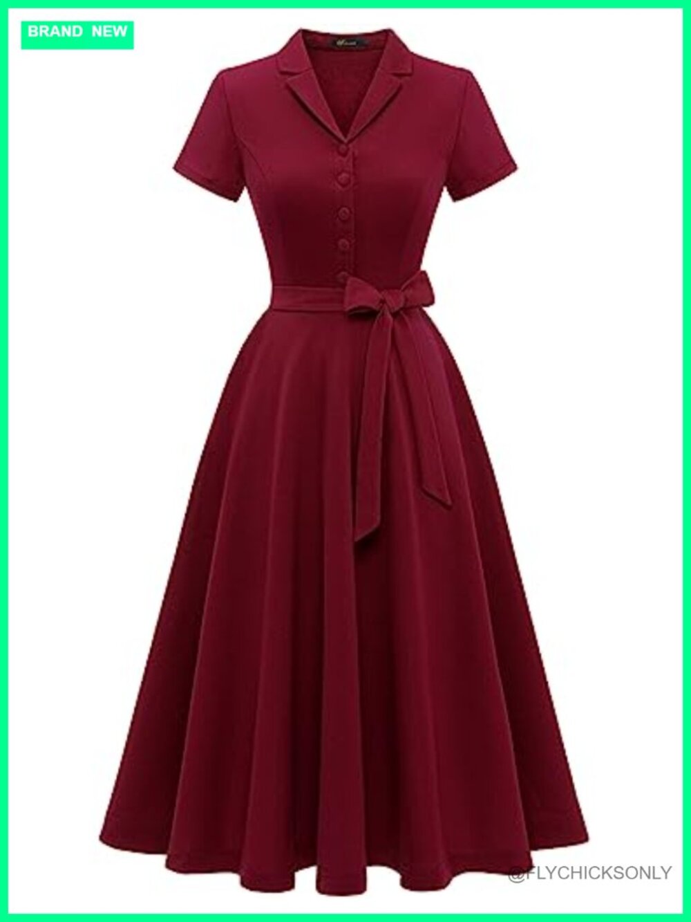 Vintage Tea Dress V-Neck A-Line Short Sleeve Cocktail Party 50s Swing Dress